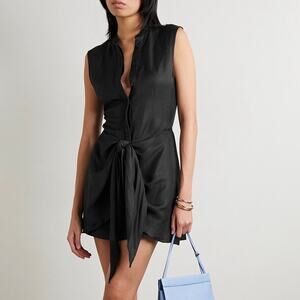 NWT Bondi Born Valais Black Linen Blend Sleeveless Tie Front Mini Dress S